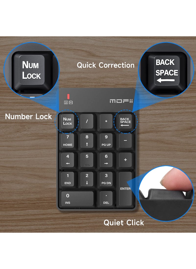 MOFII Wireless Number Pad - 2.4G Numeric Keypad Silent 19 Keys USB Keypads, Portable Financial Accounting Numpad 10 Key for Laptop/Notebook/Surface Pro/PC - Black