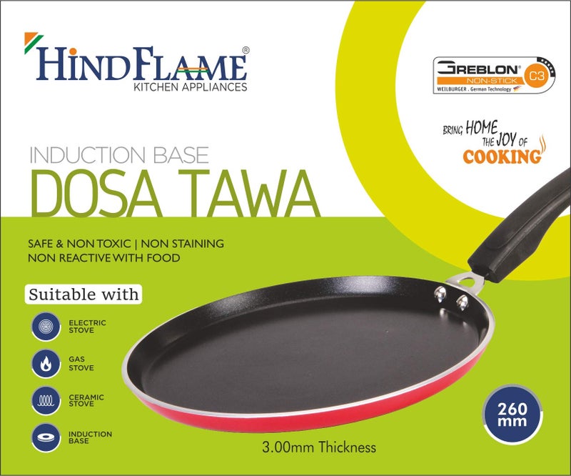 Hindflame Dosa Tawa 260 mm Diameter 3 MM Thickness Tawa 26 cm Diameter (Aluminium, Non-Stick, Induction Bottom) 1 Year Warranty (ISI Certified & BIS Approved) - Image 3