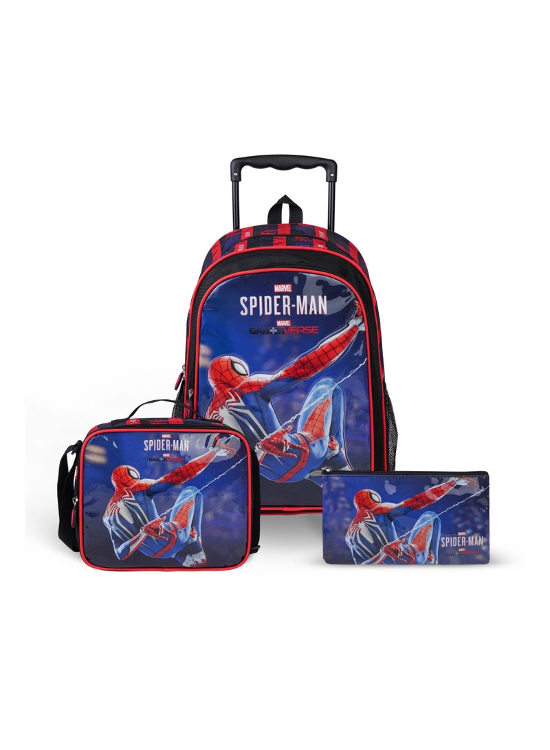 Marvel Spider-Man 3-in-1 Trolley Set 18" – Official Spider-Man Rolling School Backpack with Lunch Bag & Pencil Case, Wheeled Travel School Bag Set for Kids - Image 1