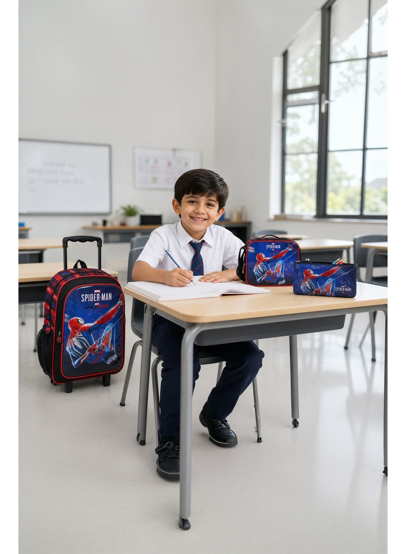 Marvel Spider-Man 3-in-1 Trolley Set 18" – Official Spider-Man Rolling School Backpack with Lunch Bag & Pencil Case, Wheeled Travel School Bag Set for Kids - Image 2