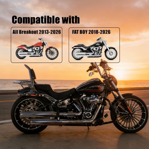 Fjpacemt Chrome Sissy Bar, Detachable Passenger Backrest Rear Pad Fit for Fatboy FLFBS 2018-2024 Breakout 2013-2024 - Image 2