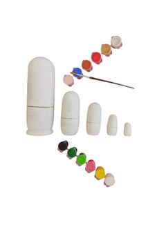 Generic BoBo Wooden Unpainted Russian Matryoshka Nesting Dolls + Colors, DIY, Paint Your Own Dolls, Combo of Colors + Set of 5 Dolls  - Image 1