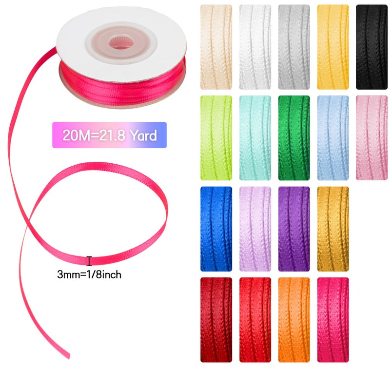ABSOFINE 18 Colors Double Faced Satin Ribbon Polyester,1/8 inch Solid Fabric Ribbon Roll for Gift Wrapping, DIY Crafts, Wedding Birthday Party Decorations - Image 3