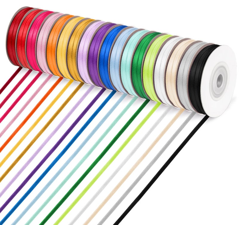 ABSOFINE 18 Colors Double Faced Satin Ribbon Polyester,1/8 inch Solid Fabric Ribbon Roll for Gift Wrapping, DIY Crafts, Wedding Birthday Party Decorations - Image 1