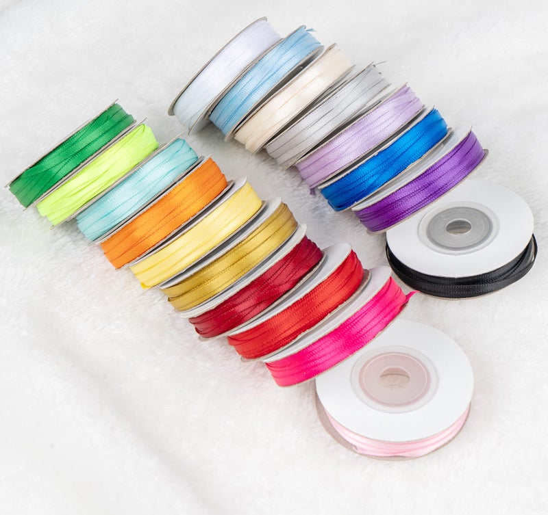 ABSOFINE 18 Colors Double Faced Satin Ribbon Polyester,1/8 inch Solid Fabric Ribbon Roll for Gift Wrapping, DIY Crafts, Wedding Birthday Party Decorations - Image 2