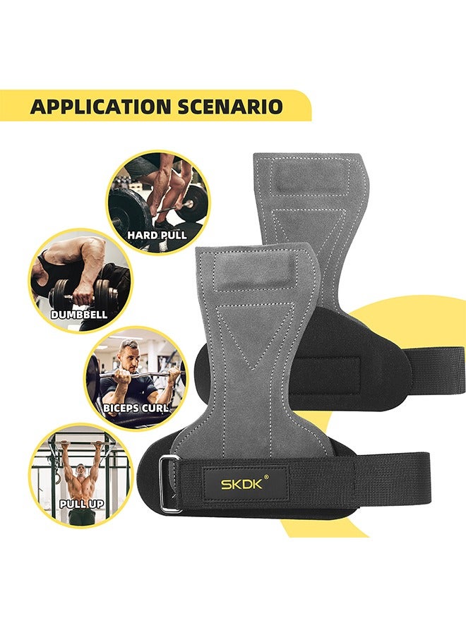 SKDK 1 Pair Weight Lifting Wrist Strap, Double Layer Leather Weightlifting Wrist Strap for Deadlift and Powerlifting, Adjustable Cowhide Padded Gym Workout Lifting Wrist Hooks for Men/Women - Image 4