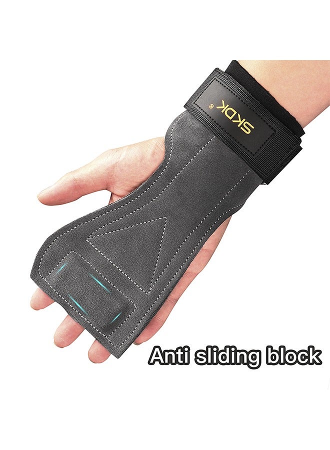 SKDK 1 Pair Weight Lifting Wrist Strap, Double Layer Leather Weightlifting Wrist Strap for Deadlift and Powerlifting, Adjustable Cowhide Padded Gym Workout Lifting Wrist Hooks for Men/Women - Image 2