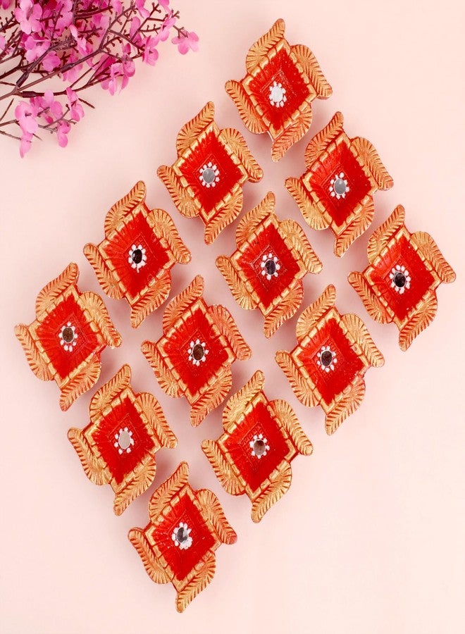 كرافتس مان مجموعة SATVIK 12 قطعة من الطين ديا تيراكوتا ديا التقليدية بوجا فيلاككو مصباح زيت طبيعي ميتي ديا ضوء الشاي ترحيب ديوالي ديبوالي نافراتري بوجا ديكورات هندية لمنزل جديد هدية الإرجاع - Image 2