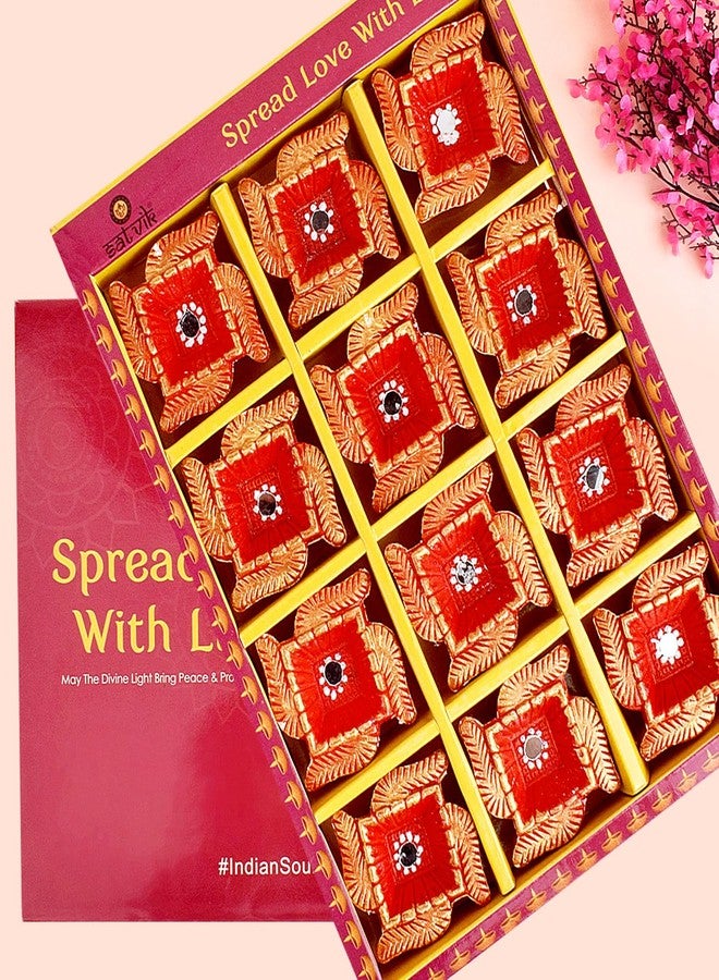 كرافتس مان مجموعة SATVIK 12 قطعة من الطين ديا تيراكوتا ديا التقليدية بوجا فيلاككو مصباح زيت طبيعي ميتي ديا ضوء الشاي ترحيب ديوالي ديبوالي نافراتري بوجا ديكورات هندية لمنزل جديد هدية الإرجاع - Image 1