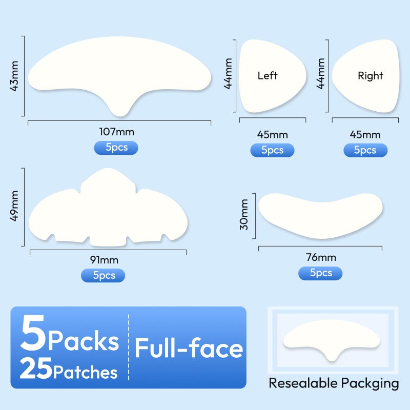 Breiboz Full Face Pimple Patches (5 Pack, 25 Patches),XL Hydrocolloid Acne Patches for Whole Face,Nose,Chin,Forehead,Cheeks w/Tea Tree Oil&Salicylic Acid,Large Invisible Zit Patches for Overnight Blemish Care - Image 3