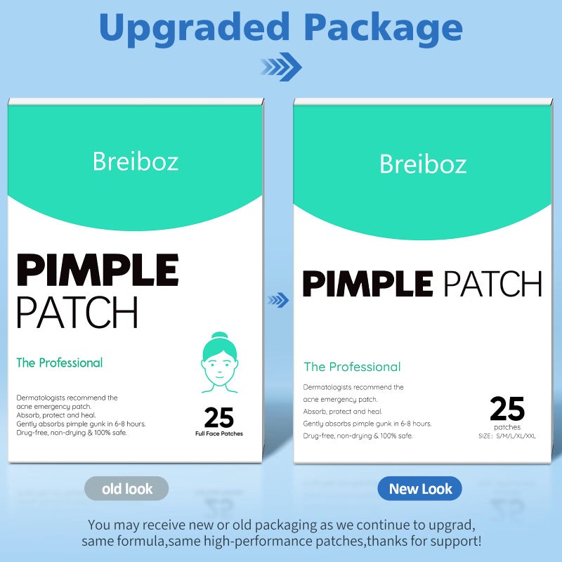 Breiboz Full Face Pimple Patches (5 Pack, 25 Patches),XL Hydrocolloid Acne Patches for Whole Face,Nose,Chin,Forehead,Cheeks w/Tea Tree Oil&Salicylic Acid,Large Invisible Zit Patches for Overnight Blemish Care - Image 2