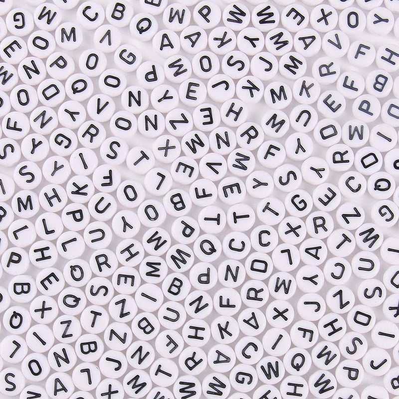 Acrylic Letter Beads Alphabet Black Letters White Round Bead 47mm 1200pcs for Friendship Bracelets and Gifts Souvenir Jewelry Making