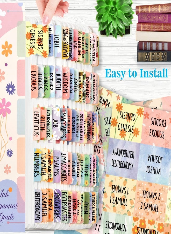 Ubenic Floral Bible Tabs for Women/Girls, 100 PCS Catholic Bible Index Tabs, Laminated for Bible Study and Journaling, Large Print & Easy to Read - Image 3