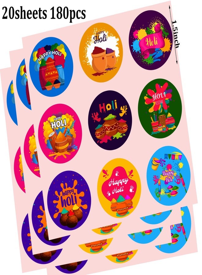 FSHANEE Happy Holi Party Supplies Round Stickers - Festival of Colors Party Favors Circle Sticker Labels - Holi Party Envelop Seal Stickers - Set of 180 Counts - Image 2