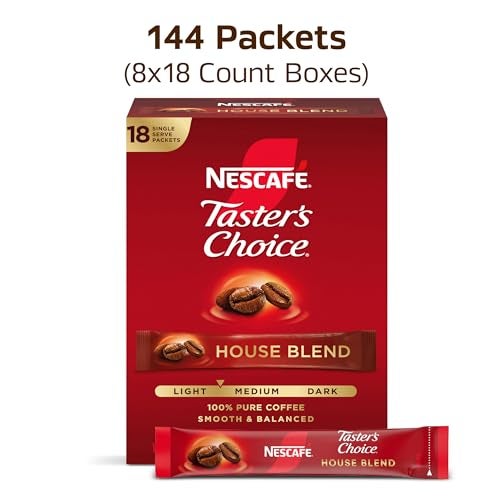 Taster's Choice NESCAF Tasters Choice Instant Coffee Packets Light Medium Roast Coffee House Blend 8 Boxes 144 Packets - Image 5
