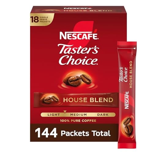 Taster's Choice NESCAF Tasters Choice Instant Coffee Packets Light Medium Roast Coffee House Blend 8 Boxes 144 Packets - Image 1