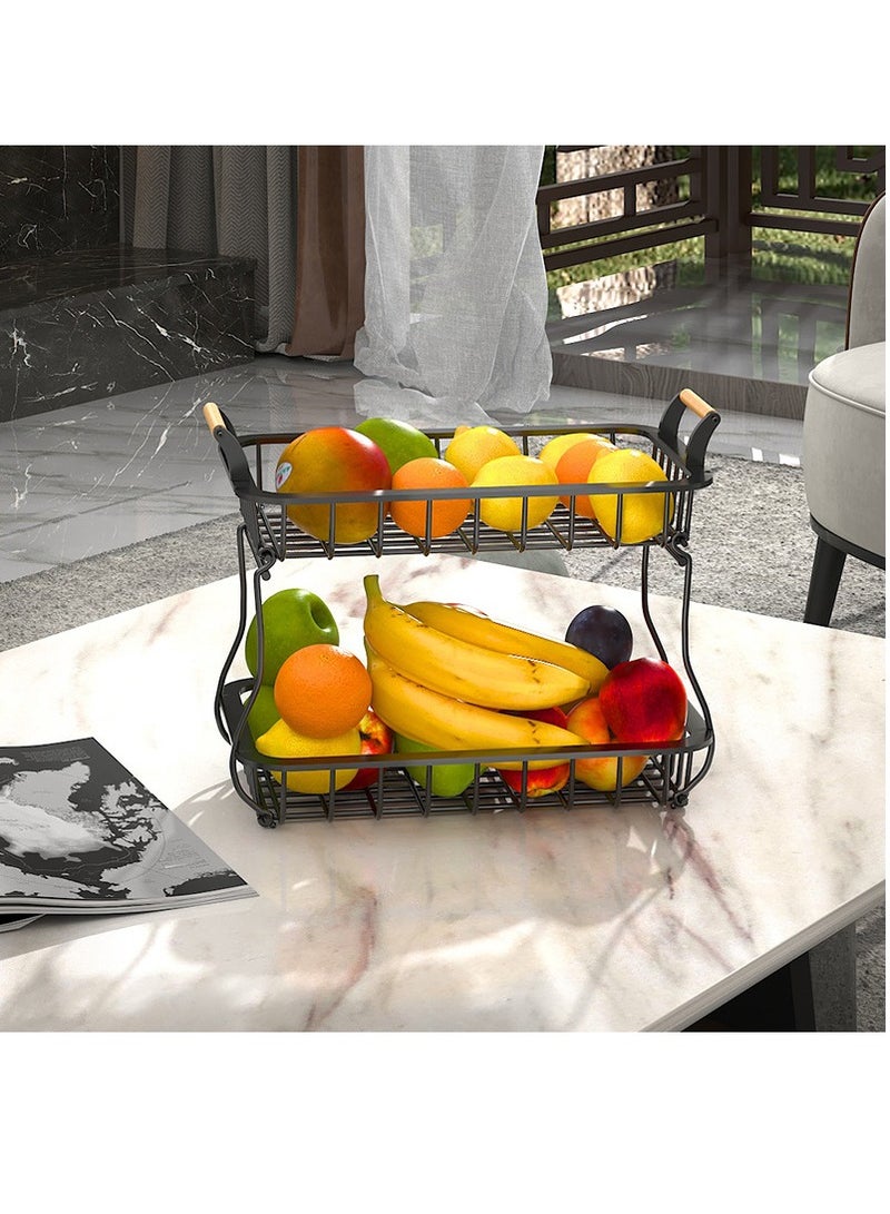 تخزين سلة فواكه حديثة على سطح معدني قابل للفصل بطبقتين، رف تخزين الخضروات، حامل عرض الخبز، سلة فواكه على الطاولة، رف منظم تخزين المطبخ، حامل تخزين سلكي مستطيل - Image 3