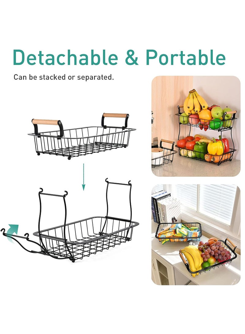 تخزين سلة فواكه حديثة على سطح معدني قابل للفصل بطبقتين، رف تخزين الخضروات، حامل عرض الخبز، سلة فواكه على الطاولة، رف منظم تخزين المطبخ، حامل تخزين سلكي مستطيل - Image 5
