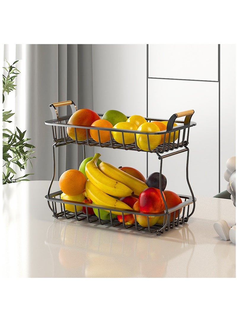 تخزين سلة فواكه حديثة على سطح معدني قابل للفصل بطبقتين، رف تخزين الخضروات، حامل عرض الخبز، سلة فواكه على الطاولة، رف منظم تخزين المطبخ، حامل تخزين سلكي مستطيل - Image 2