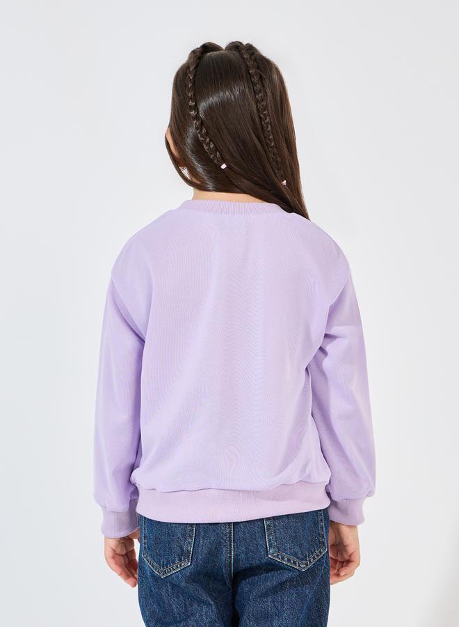 Styli Slogan Print Sweatshirt with Dropped Shoulder  - Image 4