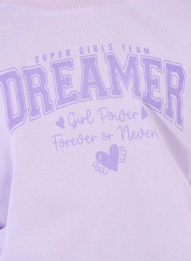 Styli Slogan Print Sweatshirt with Dropped Shoulder