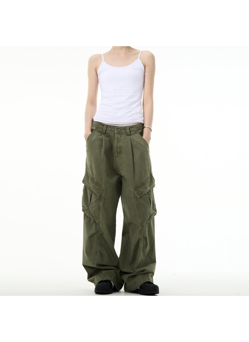 Generic - Japanese Vintage Loose-Fit Wide-Leg Heavy-Duty 3D Pocket Casual Cargo Pants Hip Hop Trendy Brand Casual Pants For Men Green - Image 1