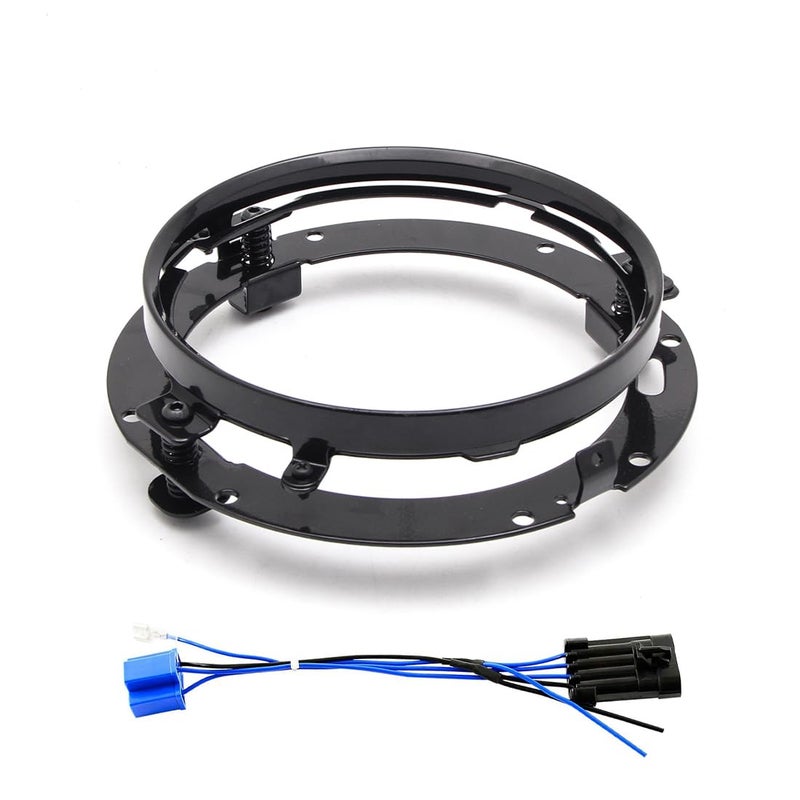 SKTYANTS 7 Inch Round Headlight Ring Mounting Bracket with 7 inch LED Headlight Wire Harness Adapter Compatible with Harley Davidson Softail Touring FLD Motorcycle 7 Inch Led Headlight Mount Black