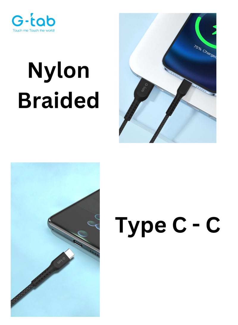 G-Tab GCC01, High Quality Cable, 3A, AWG 24/30, 480 Mbps Data Transfer Rate, Fast Charging, Nylon Braided, 1.5 M Long, Type - C to C Cable for Laptop/iPhone/Android Phone/Samsung - Image 5