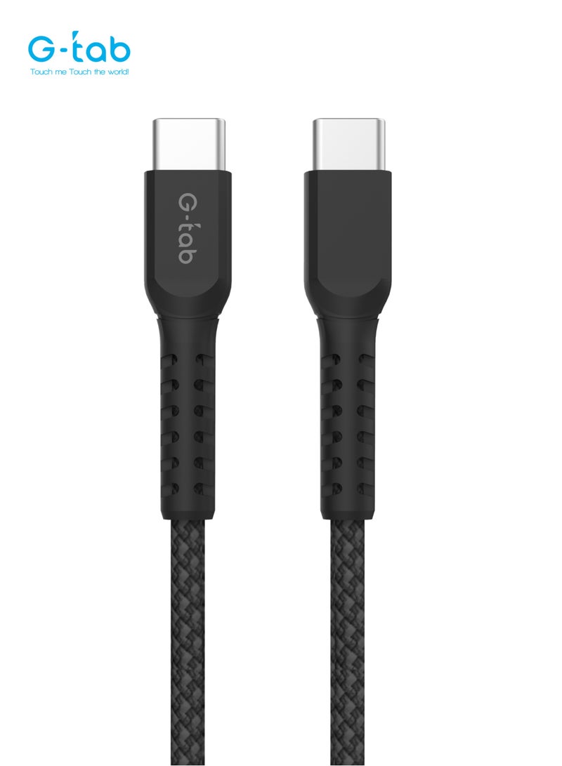 G-Tab GCC01, High Quality Cable, 3A, AWG 24/30, 480 Mbps Data Transfer Rate, Fast Charging, Nylon Braided, 1.5 M Long, Type - C to C Cable for Laptop/iPhone/Android Phone/Samsung - Image 1