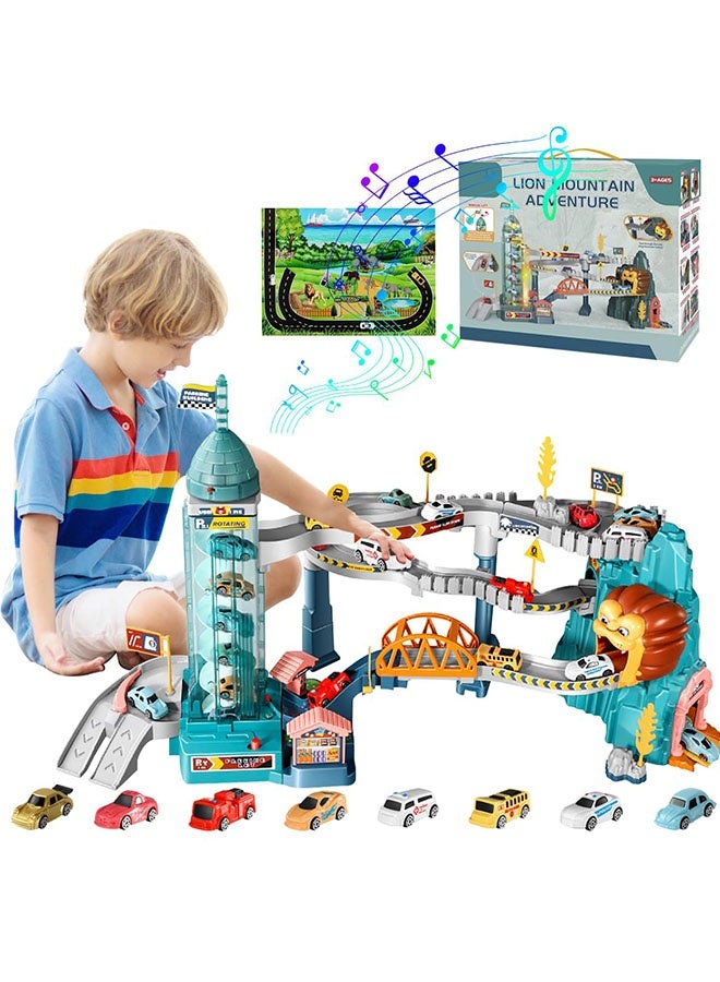 مسار منحدر لسيارة لعبةمسار سيارات، مسار منحدر لسيارة لعبة على شكل أسد لتسلق التلال ورفع موقف السيارات مع 4 سيارات سباق صغيرة، عربة سكة حديد لتسلق التلال، مركبات ملونة، مجموعة ألعاب بناء، هدية عيد ميلاد للأطفال من سن 3 4 5 6 7 8 9 سنوات، سيارات سباق ولعبة مسار لمرحلة ما قبل المدرسة، هدايا للأطفال من سن 3 سنوات فما فوق - Image 1