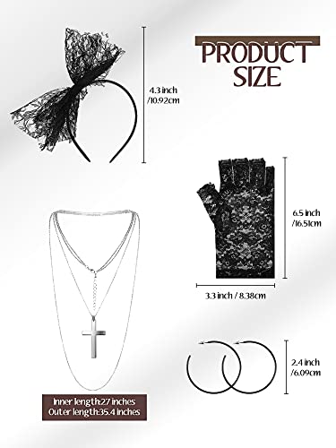 Boyiee Womens 80s Costume Set Dress Jacket Headband Earrings Necklace Lace Legging Gloves Halloween 80s Themed Costumes(L) - Image 4