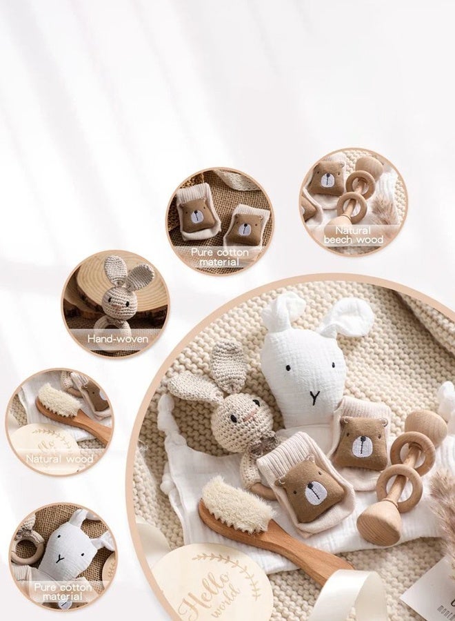 Hanayo طقم هدايا للأطفال 6 قطع هدايا حفلة استقبال المولود هدايا فريدة من نوعها لأساسيات الأطفال ألعاب استحمام الأطفال مع جرس فرشاة استحمام طقم هدايا للمولودين للبنات والأولاد (أبيض) - Image 4