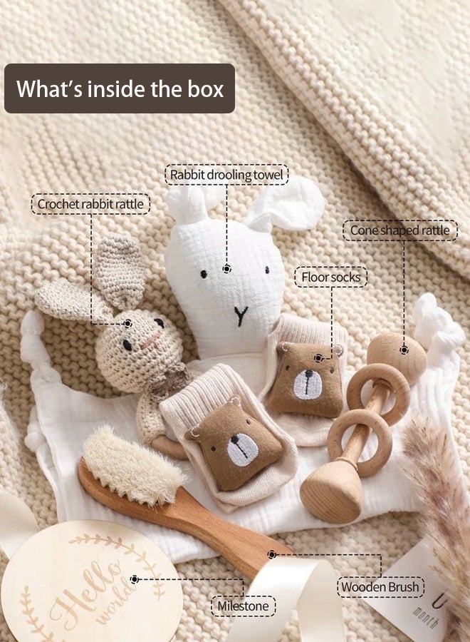 Hanayo طقم هدايا للأطفال 6 قطع هدايا حفلة استقبال المولود هدايا فريدة من نوعها لأساسيات الأطفال ألعاب استحمام الأطفال مع جرس فرشاة استحمام طقم هدايا للمولودين للبنات والأولاد (أبيض) - Image 3