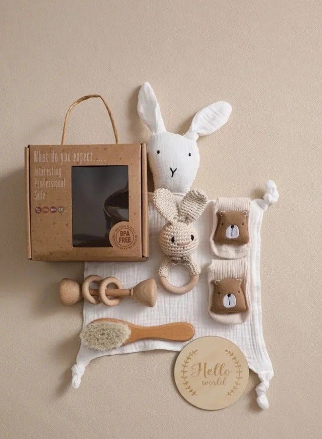 Hanayo طقم هدايا للأطفال 6 قطع هدايا حفلة استقبال المولود هدايا فريدة من نوعها لأساسيات الأطفال ألعاب استحمام الأطفال مع جرس فرشاة استحمام طقم هدايا للمولودين للبنات والأولاد (أبيض) - Image 2