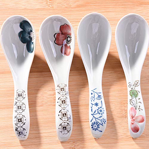 Cerficer Japanese Soup Spoon Set of 4 Asian Ceramic Ramen Spoons for Wonton Pho - Image 2