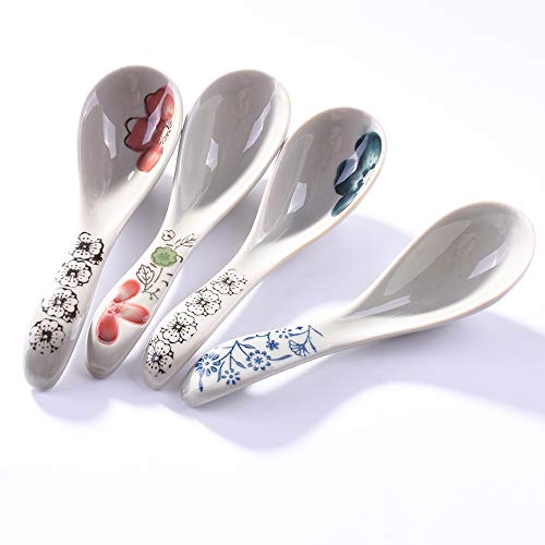 Cerficer Japanese Soup Spoon Set of 4 Asian Ceramic Ramen Spoons for Wonton Pho - Image 1