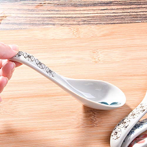 Cerficer Japanese Soup Spoon Set of 4 Asian Ceramic Ramen Spoons for Wonton Pho - Image 5