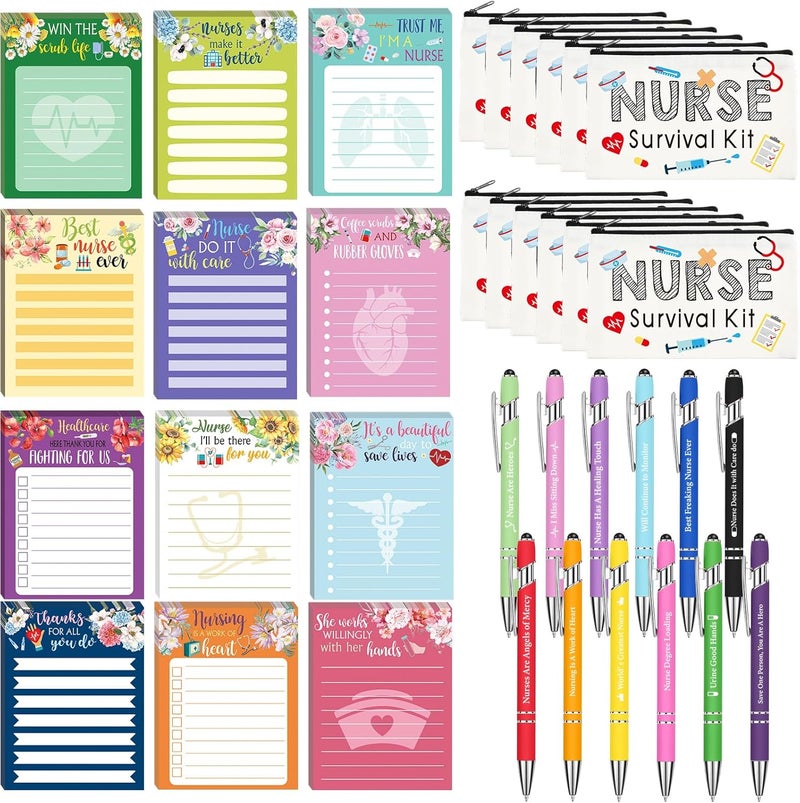 Glenmal Glenmal 36 Pcs Nurse Appreciation Gifts Set Funny Sticky Notepads Makeup Bags Sayings Ballpoint Pens for Coworker Employee Office Appreciation Gifts  - Image 1