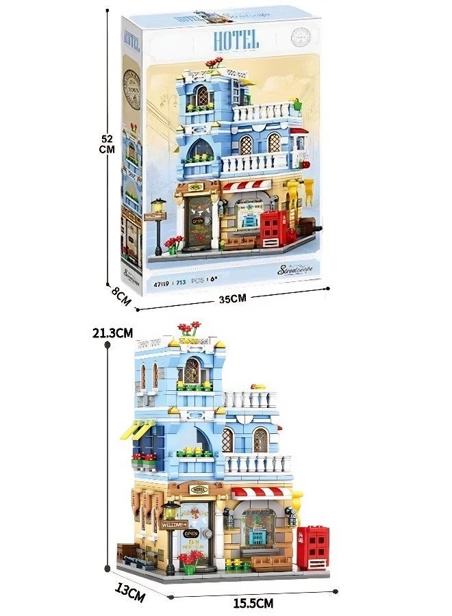 European Hotel-Themed Building Block Set  | 713-piece hotel-themed educational toy for children aged 3 and up. A fun and engaging parent-child interactive building block gift. Includes assembly instructions. - Image 2