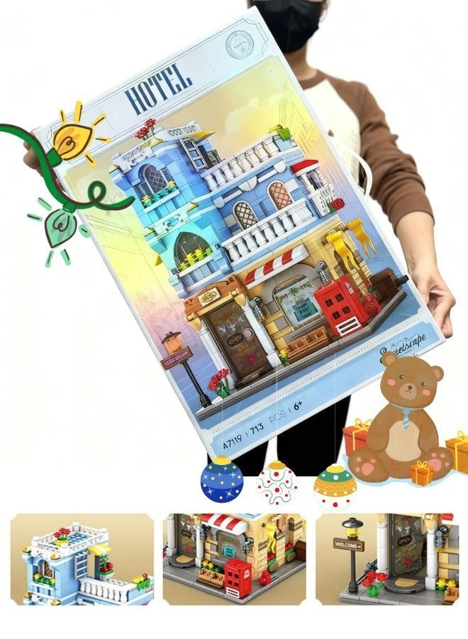 European Hotel-Themed Building Block Set  | 713-piece hotel-themed educational toy for children aged 3 and up. A fun and engaging parent-child interactive building block gift. Includes assembly instructions. - Image 4
