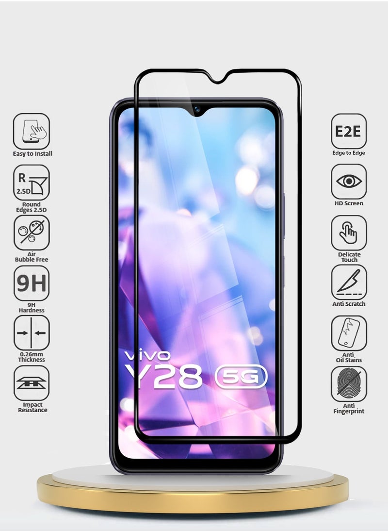 Wtech - Premium E2E Full Glue Full Cover Tempered Glass Screen Protector For Vivo Y28 5G 2024 Clear/Black - Image 1