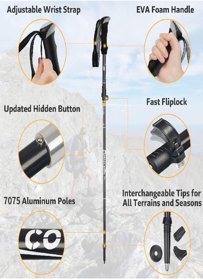 Covacure Trekking Poles Collapsible Hiking Poles - Aluminum Alloy 7075 Trekking Sticks with Quick Lock System, Telescopic, Collapsible, Ultralight for Hiking, Camping(Black)  - Image 3