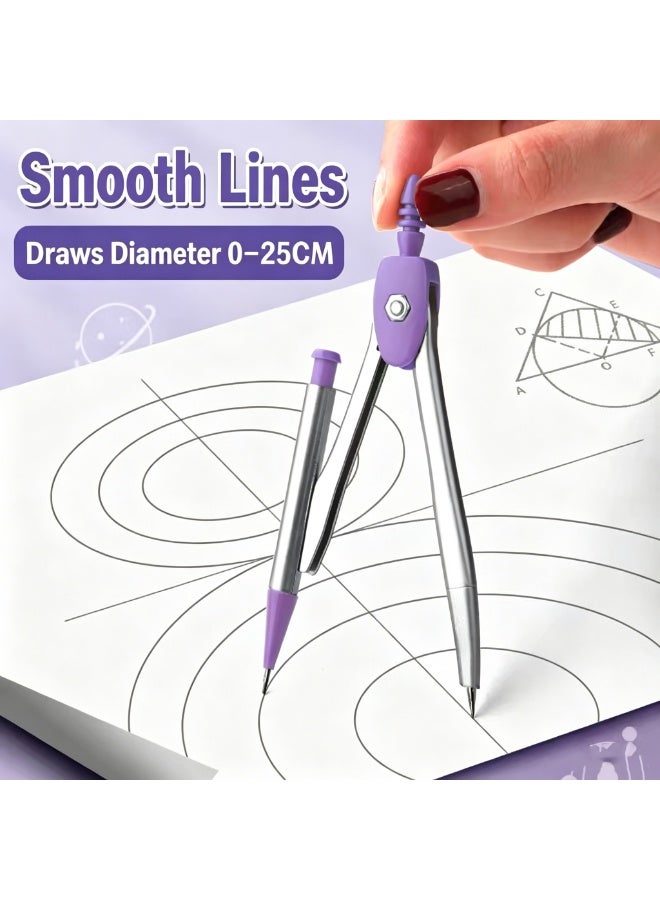 8 جهاز كمبيوتر شخصي أرجواني الهندسة مجموعة مع البوصلة، Protractor، الحكام، أدوات قياس الرسم الرياضي للفتاة المدرسية - Image 3