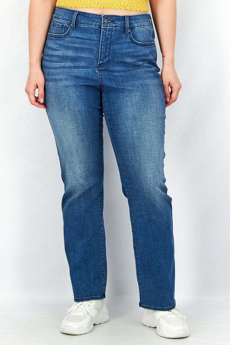 NYDJ Women Straight Fit Washed Stretchable Jeans, Blue - Image 1