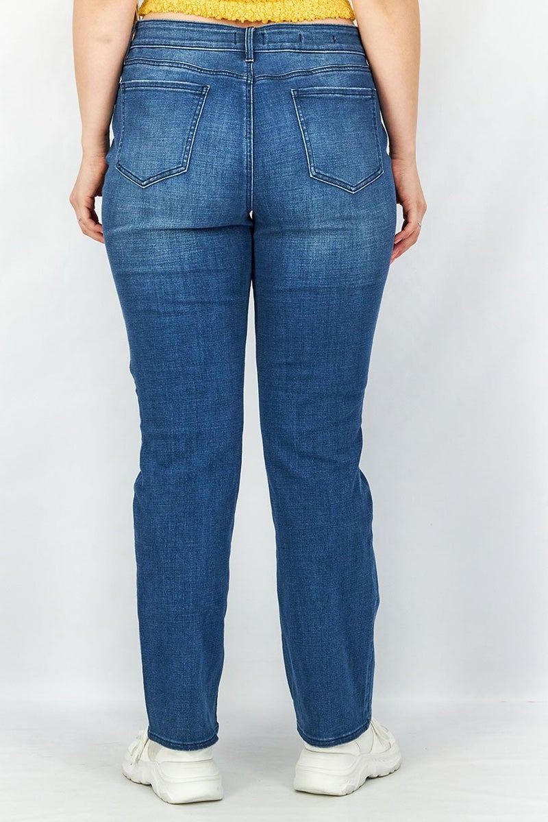 NYDJ Women Straight Fit Washed Stretchable Jeans, Blue - Image 2