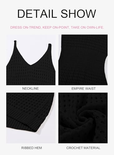 Dokotoo Swimsuit Women Cover Up 2025 Summer Casual Scoop Neck Sleeveless Crochet Hollow Out Womens Spaghetti Straps Knit Dress Beach Clothes Swimwear Hawaiian Shirt Dresses Black Large - Image 3
