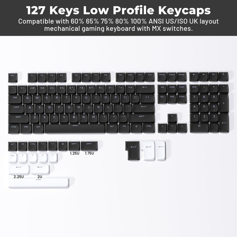 GMKWTL XVX Low Profile Black Keycaps, Shine Through Keycap Sets, Double Shot PBT Keyboard Keycaps Compatibility for 60% 75% 80% 85% 100% MX Switches Mechanical Keyboard- Only Key caps - Image 2