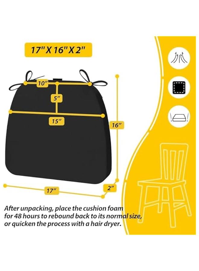 HOOKOR Chair Cushion for Dining Chairs, Memory Foam Chair Pads with Ties and Non-Slip Backing, Dining Room Seat Cushion with Machine Washable Cover, 17 X 16 Inches ﻿ (Black) - Image 5
