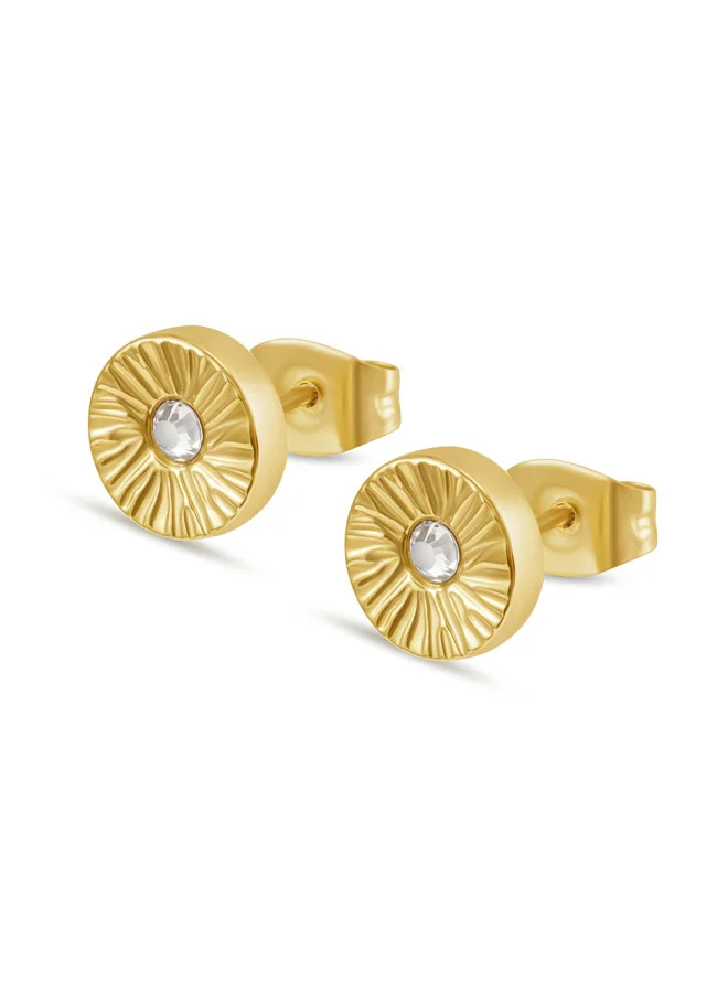 POLICE Irys Gold Crystal Disc Stud Earrings for Women