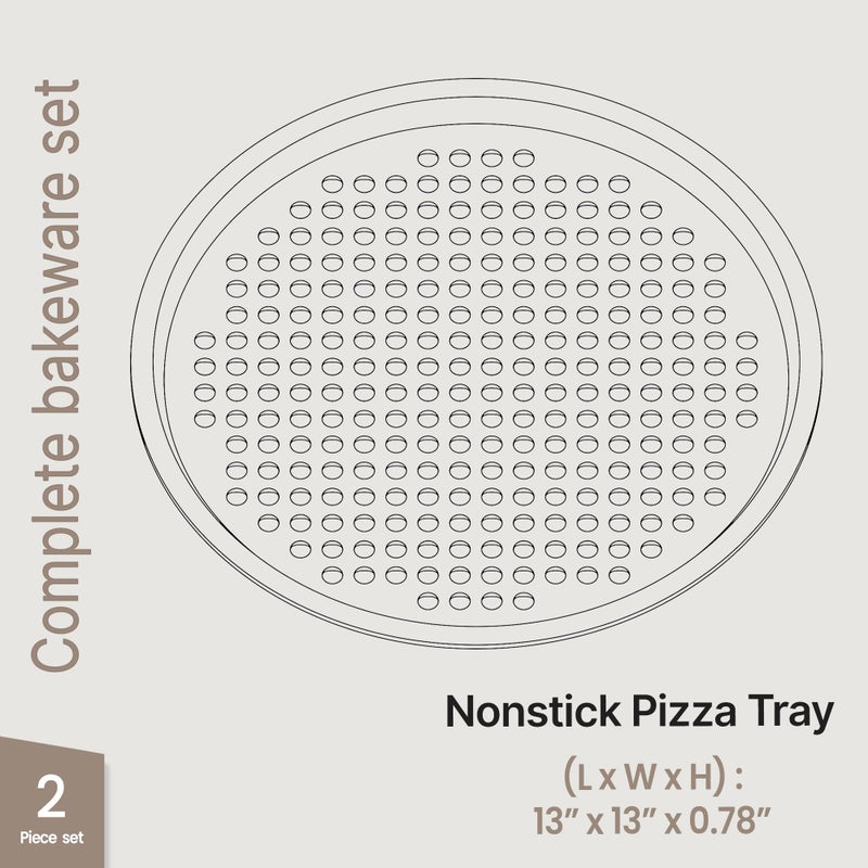 BAKKENMASTER Bakken Pizza Baking Pan - Round Perforated Carbon Steel Pan with Non-Stick Marble Coating, Oversized Silicone Handle, Dishwasher Safe, High-Temperature Resistant, Durable & Easy Cleanup White, 2 Pack - Image 2